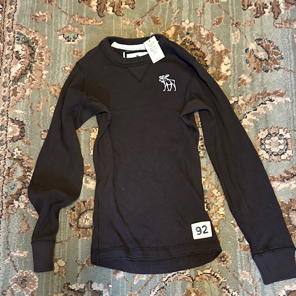 abercrombie kids Brown waffle Long-Sleeve Thermal with Moose and 92 Patch